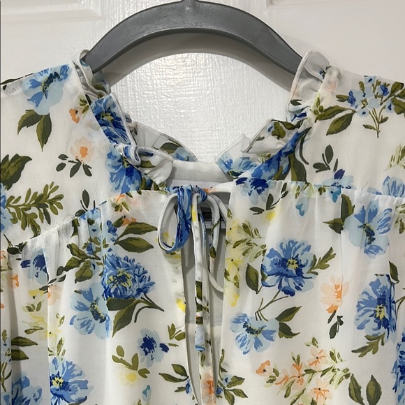 Sugarlips Blue and Green Puff Sleeve Long Sleeve Blouse - Picture 4 of 13